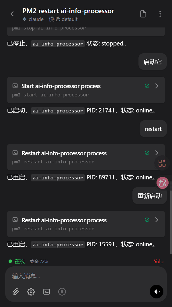 帮我重启 pm2 进程