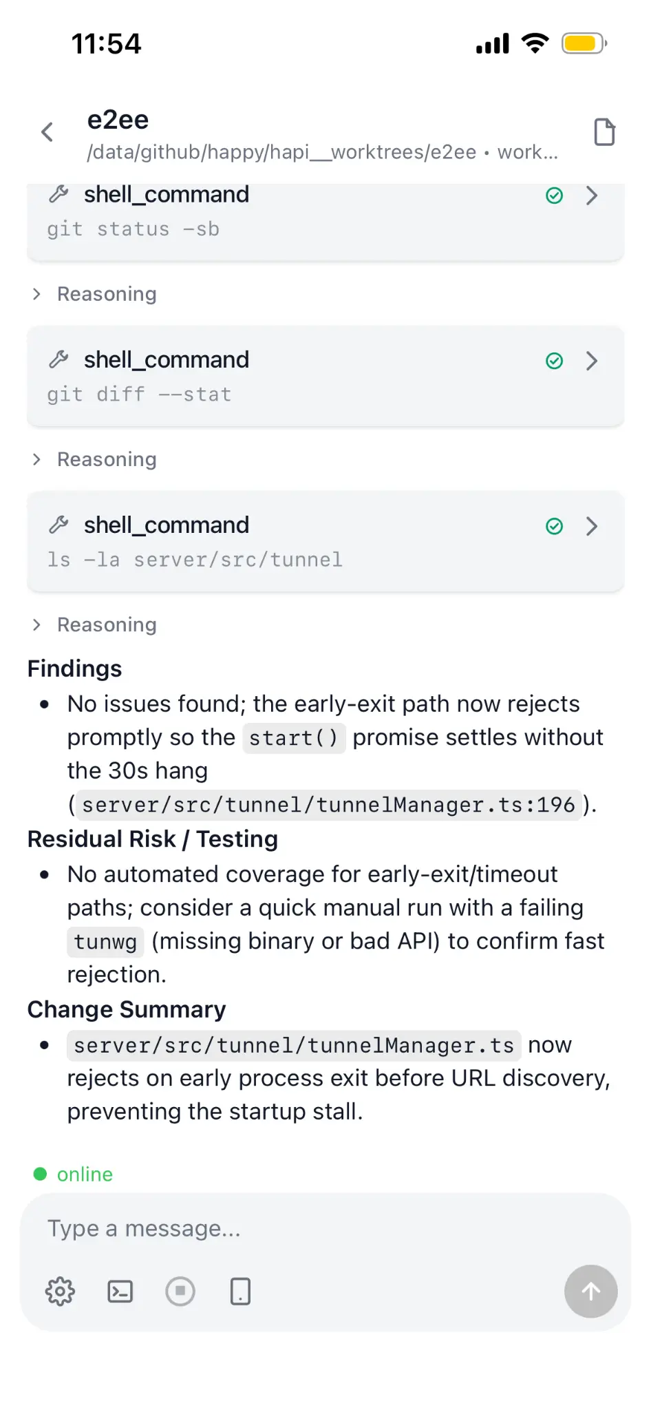 HAPI 手机端界面：远程控制 Claude Code Agent 的实际交互画面